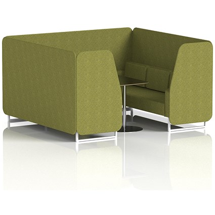 Brixworth 6 Seater Booth with Table, White Legs, Black/Silver Table, Rivet Fabric, Olive Panels And Sofa