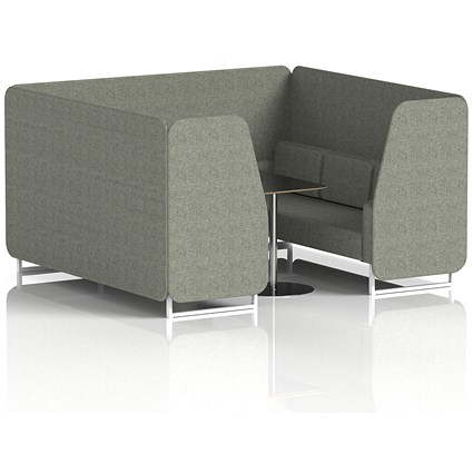 Brixworth 6 Seater Booth with Table, White Legs, Black/Silver Table, Rivet Fabric, Vitreous Panels And Sofa