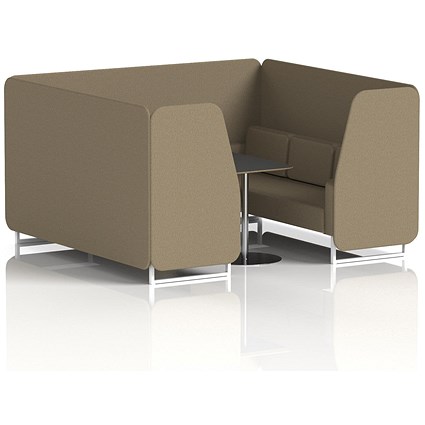 Brixworth 6 Seater Booth with Table, White Legs, Black/Silver Table, Main Line Flax Fabric, Bank Panels And Sofa