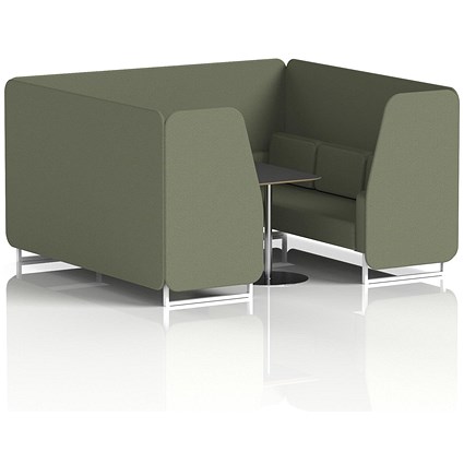 Brixworth 6 Seater Booth with Table, White Legs, Black/Silver Table, Main Line Flax Fabric, Monument Panels And Sofa