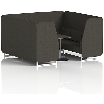 Brixworth 6 Seater Booth with Table, White Legs, Black/Silver Table, Main Line Flax Fabric, Temple Panels And Sofa