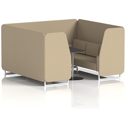 Brixworth 6 Seater Booth with Table, White Legs, Black/Silver Table, Main Line Flax Fabric, Upminster Panels And Sofa