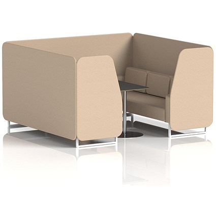 Brixworth 6 Seater Booth with Table, White Legs, Black/Silver Table, Synergy Fabric, Affix Panels And Sofa