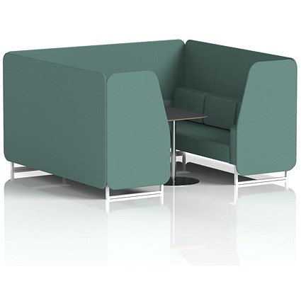 Brixworth 6 Seater Booth with Table, White Legs, Black/Silver Table, Sumi Fabric, Handa Panels And Sofa