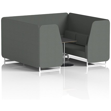 Brixworth 6 Seater Booth with Table, White Legs, Black/Silver Table, Sumi Fabric, Kobe Panels And Sofa