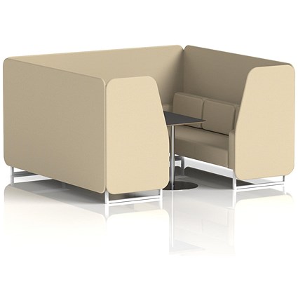 Brixworth 6 Seater Booth with Table, White Legs, Black/Silver Table, Sumi Fabric, Zen Panels And Sofa