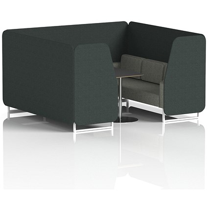 Brixworth 6 Seater Booth with Table, White Legs, Black/Silver Table, Rivet Fabric, Charcoal Panels And Vitreous Sofa