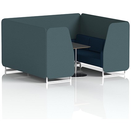 Brixworth 6 Seater Booth with Table, White Legs, Black/Silver Table, X2 Fabric, Polygon Panels And Calculus Sofa