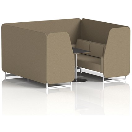 Brixworth 6 Seater Booth with Table, White Legs, Black/Silver Table, Main Line Flax Fabric, Bank Panels And Upminster Sofa