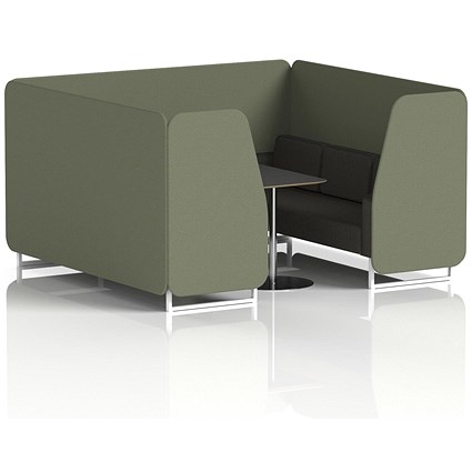 Brixworth 6 Seater Booth with Table, White Legs, Black/Silver Table, Main Line Flax Fabric, Monument Panels And Temple Sofa