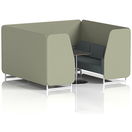 Brixworth 6 Seater Booth with Table, White Legs, Black/Silver Table, Main Line Flax Fabric, Newbury Panels And Westminster Sofa