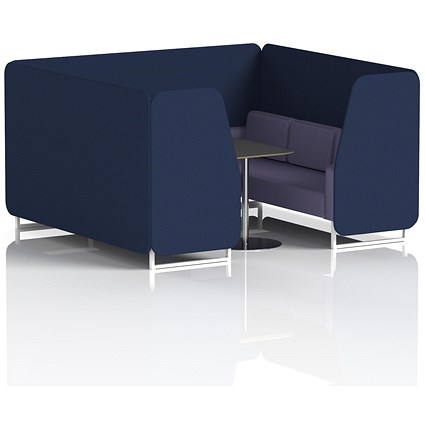 Brixworth 6 Seater Booth with Table, White Legs, Black/Silver Table, Synergy Fabric, Alike Panels And Order Sofa