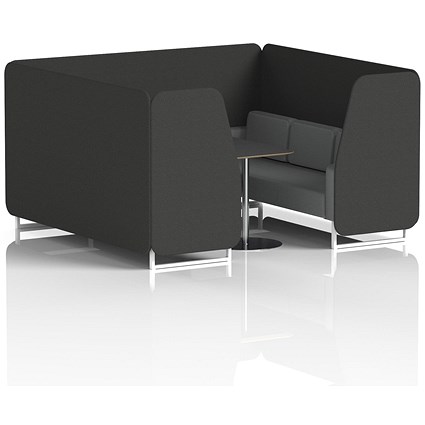 Brixworth 6 Seater Booth with Table, White Legs, Black/Silver Table, Synergy Fabric, Mix Panels And Partner Sofa