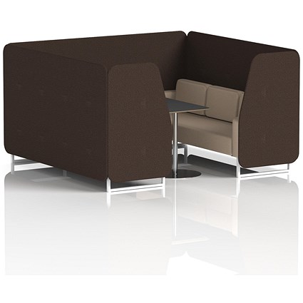 Brixworth 6 Seater Booth with Table, White Legs, Black/Silver Table, Synergy Fabric, Wed Panels And Affix Sofa
