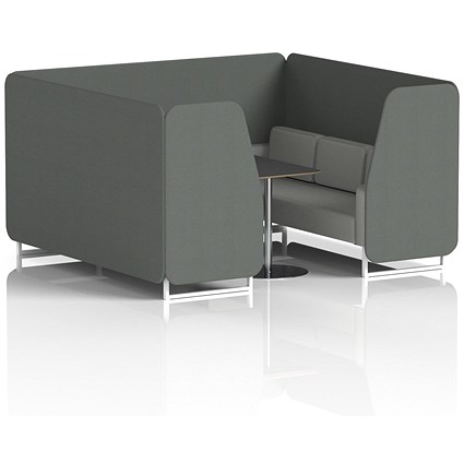 Brixworth 6 Seater Booth with Table, White Legs, Black/Silver Table, Sumi Fabric, Kobe Panels And Tokyo Sofa