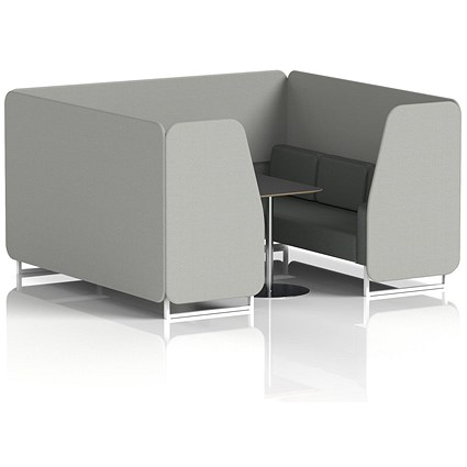 Brixworth 6 Seater Booth with Table, White Legs, Black/Silver Table, Sumi Fabric, Tokyo Panels And Kobe Sofa