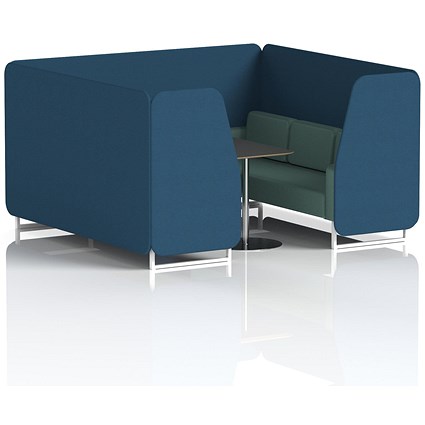 Brixworth 6 Seater Booth with Table, White Legs, Black/Silver Table, Sumi Fabric, Uto Panels And Handa Sofa