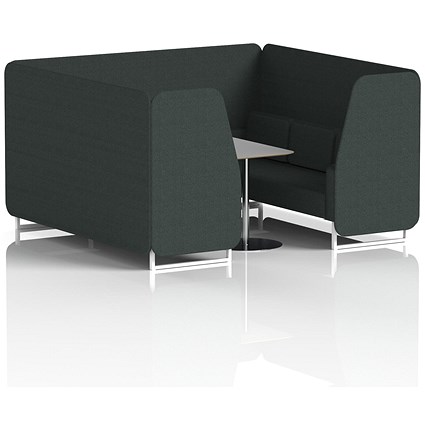 Brixworth 6 Seater Booth with Table, White Legs, Grey/Silver Table, Rivet Fabric, Charcoal Panels And Sofa
