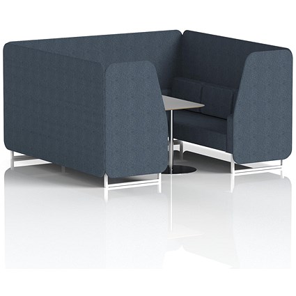 Brixworth 6 Seater Booth with Table, White Legs, Grey/Silver Table, Rivet Fabric, Crucible Panels And Sofa
