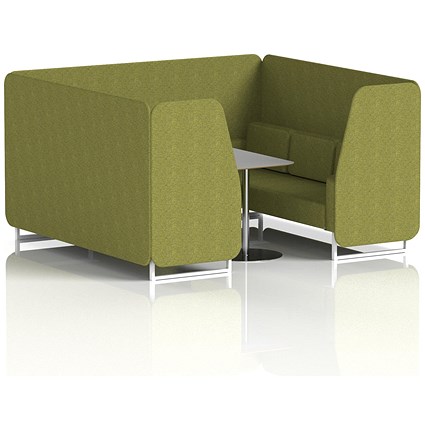 Brixworth 6 Seater Booth with Table, White Legs, Grey/Silver Table, Rivet Fabric, Olive Panels And Sofa