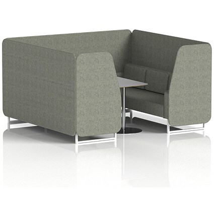 Brixworth 6 Seater Booth with Table, White Legs, Grey/Silver Table, Rivet Fabric, Vitreous Panels And Sofa