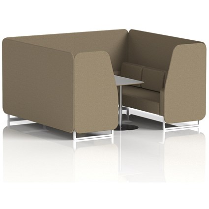 Brixworth 6 Seater Booth with Table, White Legs, Grey/Silver Table, Main Line Flax Fabric, Bank Panels And Sofa