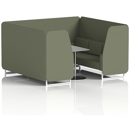 Brixworth 6 Seater Booth with Table, White Legs, Grey/Silver Table, Main Line Flax Fabric, Monument Panels And Sofa