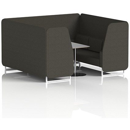 Brixworth 6 Seater Booth with Table, White Legs, Grey/Silver Table, Main Line Flax Fabric, Temple Panels And Sofa