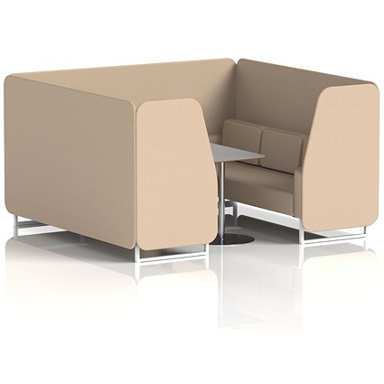 Brixworth 6 Seater Booth with Table, White Legs, Grey/Silver Table, Synergy Fabric, Affix Panels And Sofa