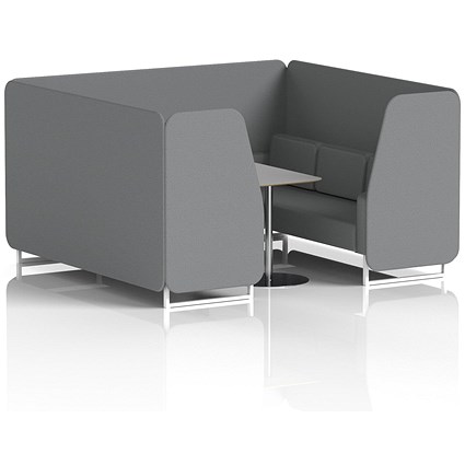 Brixworth 6 Seater Booth with Table, White Legs, Grey/Silver Table, Synergy Fabric, Partner Panels And Sofa