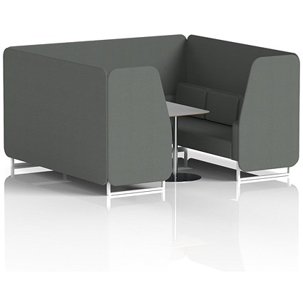 Brixworth 6 Seater Booth with Table, White Legs, Grey/Silver Table, Sumi Fabric, Kobe Panels And Sofa