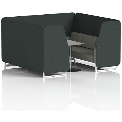 Brixworth 6 Seater Booth with Table, White Legs, Grey/Silver Table, Rivet Fabric, Charcoal Panels And Vitreous Sofa