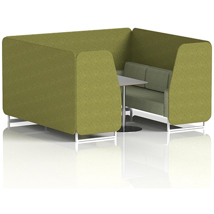 Brixworth 6 Seater Booth with Table, White Legs, Grey/Silver Table, Rivet Fabric, Olive Panels And Burnish Sofa