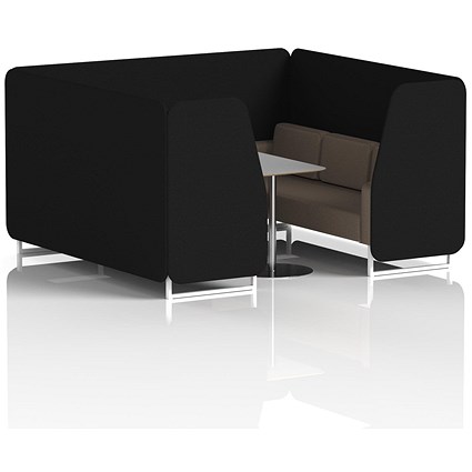 Brixworth 6 Seater Booth with Table, White Legs, Grey/Silver Table, X2 Fabric, Diameter Panels And Theory Sofa