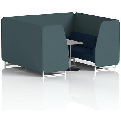Brixworth 6 Seater Booth with Table, White Legs, Grey/Silver Table, X2 Fabric, Polygon Panels And Calculus Sofa