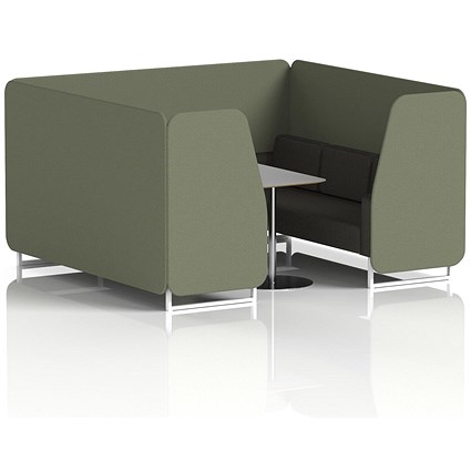 Brixworth 6 Seater Booth with Table, White Legs, Grey/Silver Table, Main Line Flax Fabric, Monument Panels And Temple Sofa