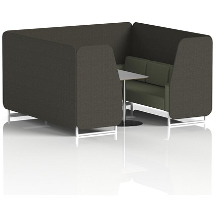 Brixworth 6 Seater Booth with Table, White Legs, Grey/Silver Table, Main Line Flax Fabric, Temple Panels And Monument Sofa