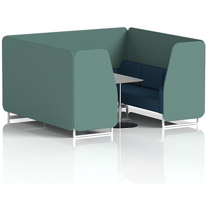 Brixworth 6 Seater Booth with Table, White Legs, Grey/Silver Table, Sumi Fabric, Handa Panels And Uto Sofa