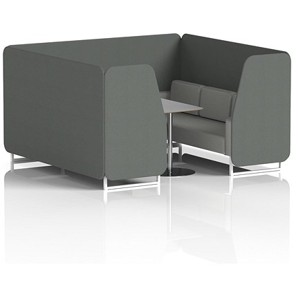 Brixworth 6 Seater Booth with Table, White Legs, Grey/Silver Table, Sumi Fabric, Kobe Panels And Tokyo Sofa