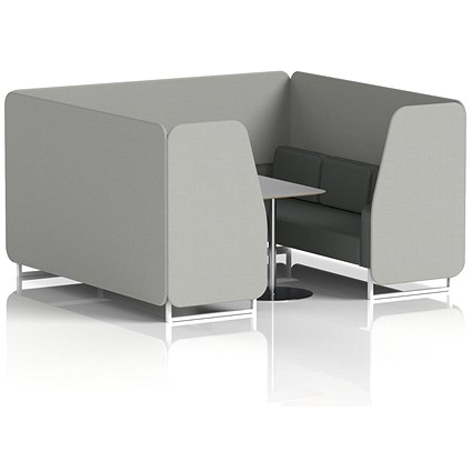 Brixworth 6 Seater Booth with Table, White Legs, Grey/Silver Table, Sumi Fabric, Tokyo Panels And Kobe Sofa