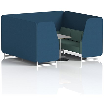 Brixworth 6 Seater Booth with Table, White Legs, Grey/Silver Table, Sumi Fabric, Uto Panels And Handa Sofa