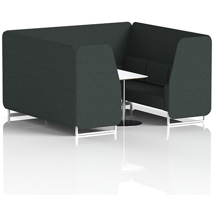 Brixworth 6 Seater Booth with Table, White Legs, White/Silver Table, Rivet Fabric, Charcoal Panels And Sofa