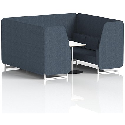 Brixworth 6 Seater Booth with Table, White Legs, White/Silver Table, Rivet Fabric, Crucible Panels And Sofa