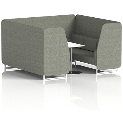 Brixworth 6 Seater Booth with Table, White Legs, White/Silver Table, Rivet Fabric, Vitreous Panels And Sofa