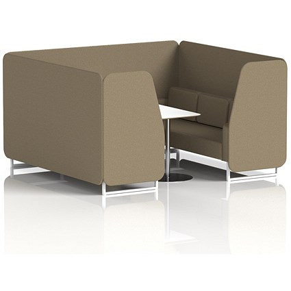 Brixworth 6 Seater Booth with Table, White Legs, White/Silver Table, Main Line Flax Fabric, Bank Panels And Sofa