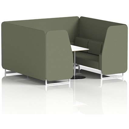 Brixworth 6 Seater Booth with Table, White Legs, White/Silver Table, Main Line Flax Fabric, Monument Panels And Sofa