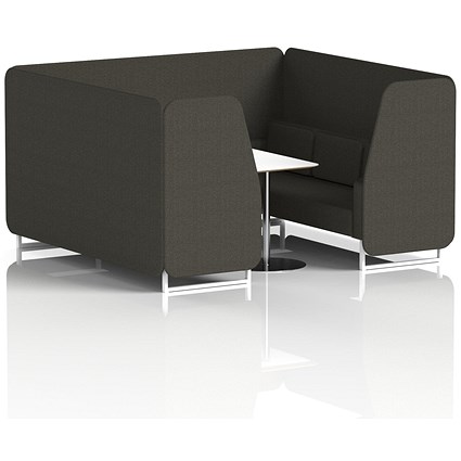 Brixworth 6 Seater Booth with Table, White Legs, White/Silver Table, Main Line Flax Fabric, Temple Panels And Sofa