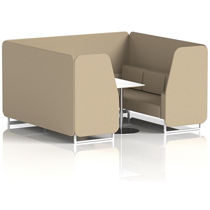 Brixworth 6 Seater Booth with Table, White Legs, White/Silver Table, Main Line Flax Fabric, Upminster Panels And Sofa