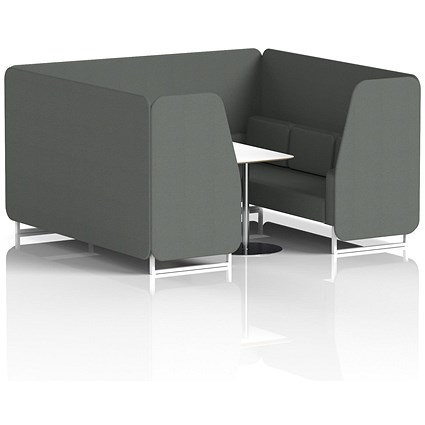 Brixworth 6 Seater Booth with Table, White Legs, White/Silver Table, Sumi Fabric, Kobe Panels And Sofa
