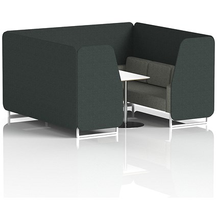 Brixworth 6 Seater Booth with Table, White Legs, White/Silver Table, Rivet Fabric, Charcoal Panels And Vitreous Sofa